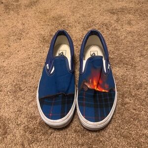 Vans Off The Wall Shoes Mens 12 Blue Plaid Slip On Campfire Logo